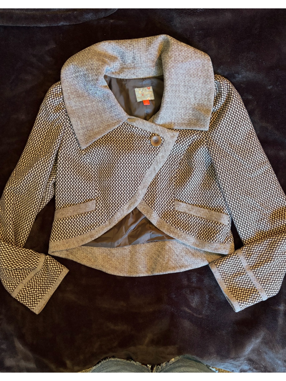 hinge Gray Textured Cropped Blazer Jacket